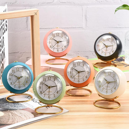 Analog Alarm Clocks for bedrooms,Small Desk Clocks,Night Light, Non-Ticking，Battery Powered,Silent Alarm Clock for Kids,Simple Design Desktop Alarm Clock. (Pink)