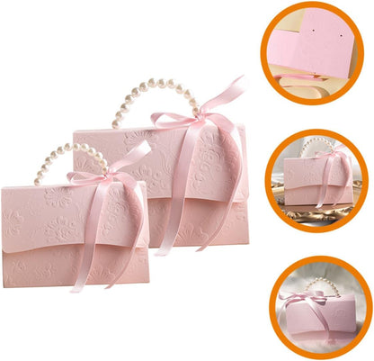 Delicate Box Set with Pearl Chain, Small Pink Wrapping Boxes Small Medium, Embossed Flower Design for Wedding Party Presents and Candy Packaging