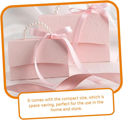 Delicate Box Set with Pearl Chain, Small Pink Wrapping Boxes Small Medium, Embossed Flower Design for Wedding Party Presents and Candy Packaging