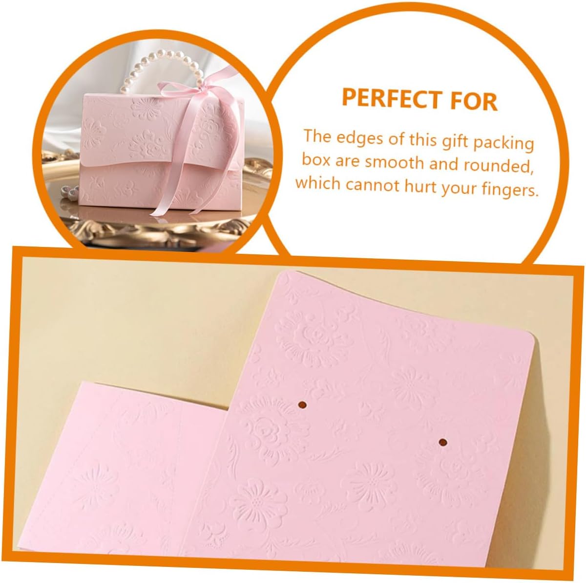 Delicate Box Set with Pearl Chain, Small Pink Wrapping Boxes Small Medium, Embossed Flower Design for Wedding Party Presents and Candy Packaging