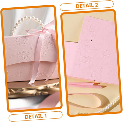 Delicate Box Set with Pearl Chain, Small Pink Wrapping Boxes Small Medium, Embossed Flower Design for Wedding Party Presents and Candy Packaging