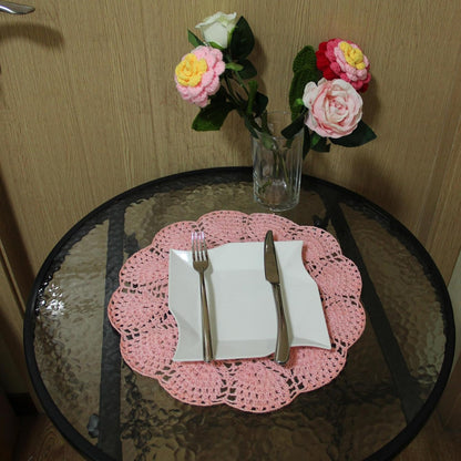 11.8 in to 13.8 in Lace Doilies Round Flower Vase Mats Kitchen Tablecloth Dish Plate Mat Handmade Crochet Table Doily Placemats Coaster for Mother's Day Wedding (Pink,1PC)