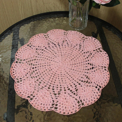 11.8 in to 13.8 in Lace Doilies Round Flower Vase Mats Kitchen Tablecloth Dish Plate Mat Handmade Crochet Table Doily Placemats Coaster for Mother's Day Wedding (Pink,1PC)
