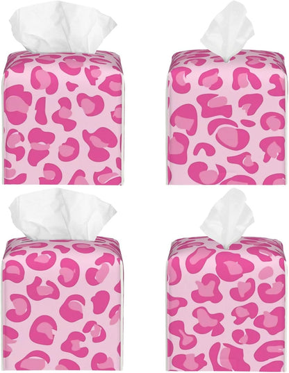 Pink Leopard Print Leather Tissue Box Holder, Suitable for Decorating Car Bathrooms, Bedrooms, Desks, and Tabletops