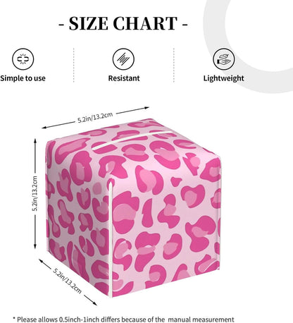 Pink Leopard Print Leather Tissue Box Holder, Suitable for Decorating Car Bathrooms, Bedrooms, Desks, and Tabletops