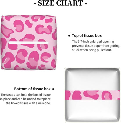 Pink Leopard Print Leather Tissue Box Holder, Suitable for Decorating Car Bathrooms, Bedrooms, Desks, and Tabletops