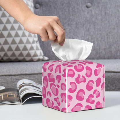 Pink Leopard Print Leather Tissue Box Holder, Suitable for Decorating Car Bathrooms, Bedrooms, Desks, and Tabletops