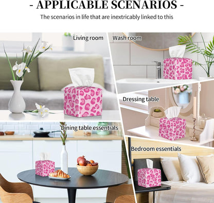 Pink Leopard Print Leather Tissue Box Holder, Suitable for Decorating Car Bathrooms, Bedrooms, Desks, and Tabletops