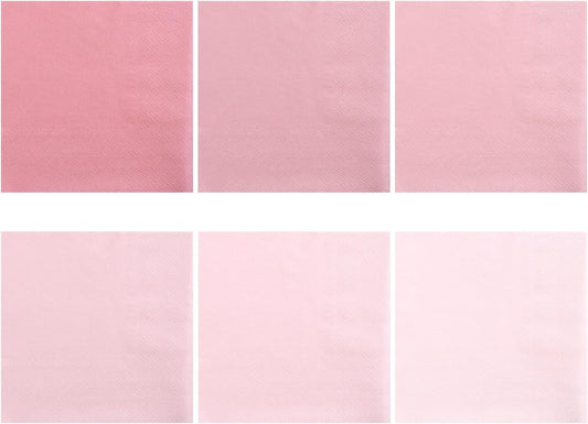 120 Pcs Pink Napkins, 6 Color Light Pink Cocktail Napkins Disposable Dessert Beverage Party Napkin for Mothers Day, Girl Women Birthday Decorations, Bridal Baby Shower, Tea party, 5 Inch