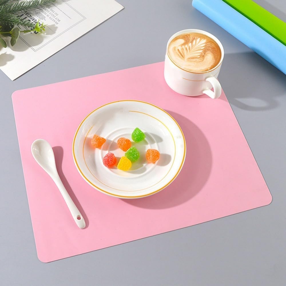Silicone Dish Drying Mat 11.4x10.2 Inch - Non-Slip Heat Craft Mat for Resin, Vanity & Kitchen Counter(Pink)