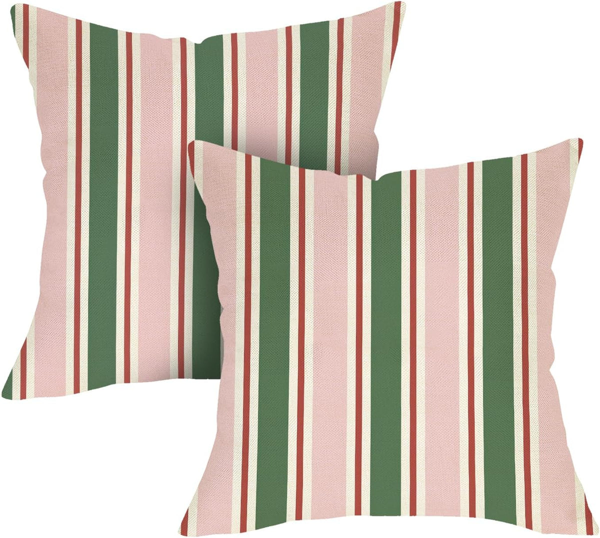 Pink Green Striped Decorative Throw Pillow Covers 18 x 18 Set of 2, Boho Modern Minimalist Bedroom Living Room Outdoor Home Decor, Farmhouse Neutral Sofa Couch Cushion Case Housewarming Gifts