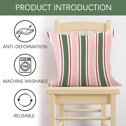 Pink Green Striped Decorative Throw Pillow Covers 18 x 18 Set of 2, Boho Modern Minimalist Bedroom Living Room Outdoor Home Decor, Farmhouse Neutral Sofa Couch Cushion Case Housewarming Gifts