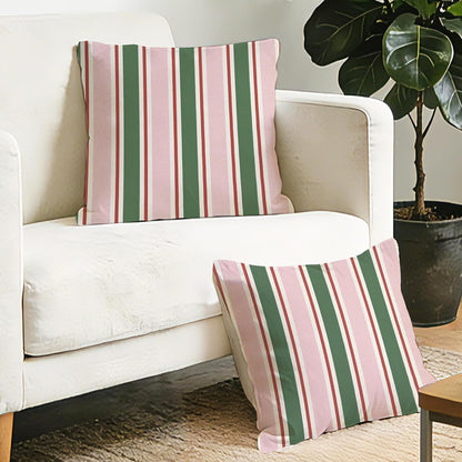 Pink Green Striped Decorative Throw Pillow Covers 18 x 18 Set of 2, Boho Modern Minimalist Bedroom Living Room Outdoor Home Decor, Farmhouse Neutral Sofa Couch Cushion Case Housewarming Gifts
