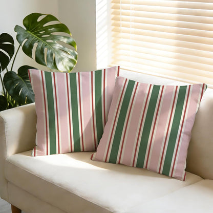 Pink Green Striped Decorative Throw Pillow Covers 18 x 18 Set of 2, Boho Modern Minimalist Bedroom Living Room Outdoor Home Decor, Farmhouse Neutral Sofa Couch Cushion Case Housewarming Gifts