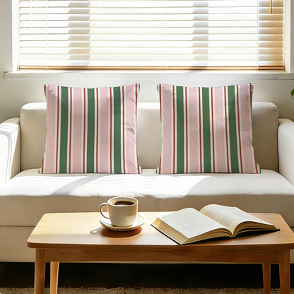 Pink Green Striped Decorative Throw Pillow Covers 18 x 18 Set of 2, Boho Modern Minimalist Bedroom Living Room Outdoor Home Decor, Farmhouse Neutral Sofa Couch Cushion Case Housewarming Gifts
