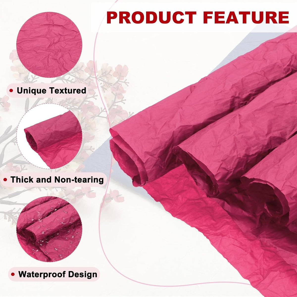 Flower Wrapping Paper, 5 Roll Waterproof Bouquet Crepe Paper Streamer Sheet for Crafts Birthday Gift Florist Packing Party (Peach, 22 x 22 Inch)