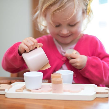 Wooden Tea Sets for Toddlers 3-5,Girl Princess Party Toy(Pink)