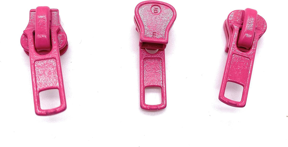 Zipper Repair Kit - #5 Universal Vislon Molded Jacket Zipper Sliders with Top Stops Included - Color: Pink - 3 Sliders Per Pack