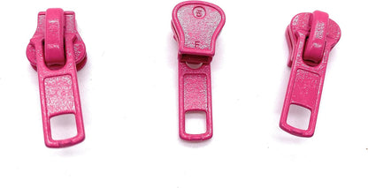 Zipper Repair Kit - #5 Universal Vislon Molded Jacket Zipper Sliders with Top Stops Included - Color: Pink - 3 Sliders Per Pack