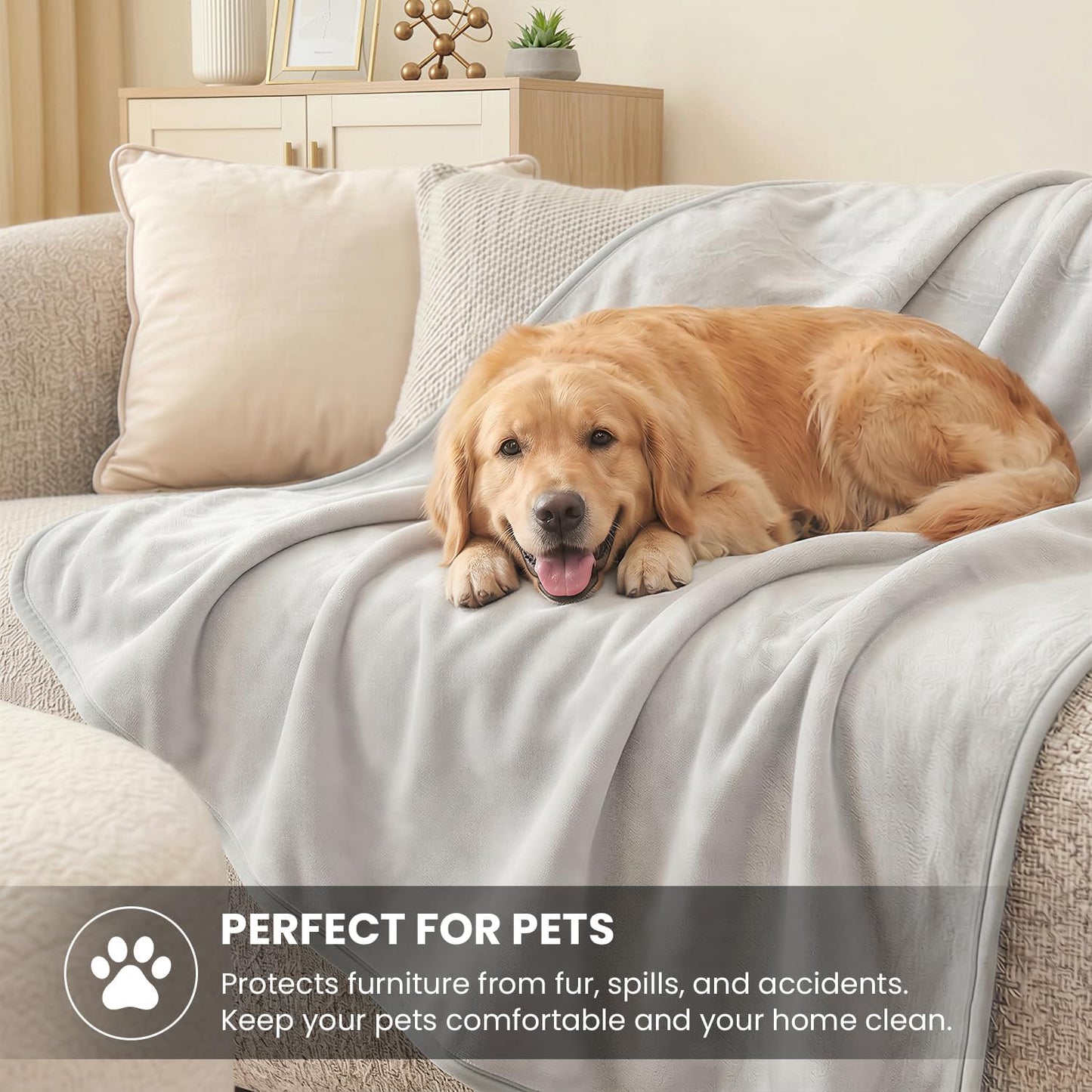 Waterproof Throw Blanket for Bed, Couch, Light Grey, 60"x80" | Reversible Waterproof Throw Blanket with Soft Silent Fabric for Bed, Couch Cover, Couples & Pets, While Staying Breathable