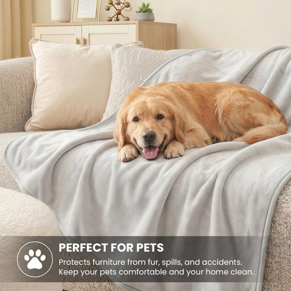 Waterproof Throw Blanket for Bed, Couch, Light Grey, 60"x80" | Reversible Waterproof Throw Blanket with Soft Silent Fabric for Bed, Couch Cover, Couples & Pets, While Staying Breathable