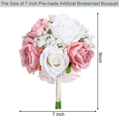 Dusty Pink & White Wedding Bridesmaid Bouquets Set of 6