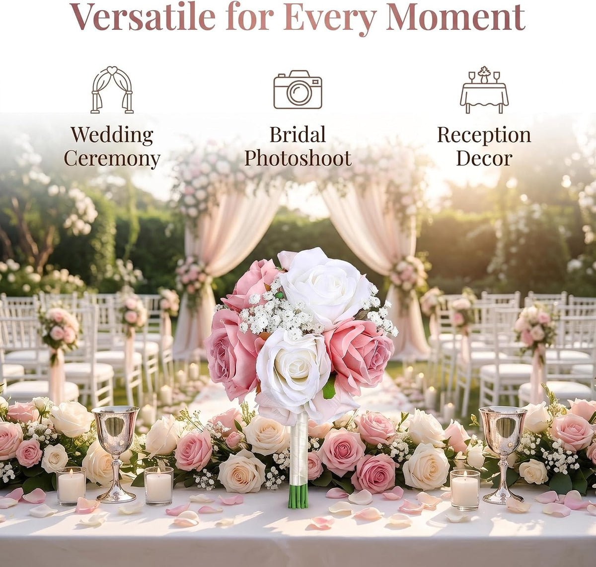 Dusty Pink & White Wedding Bridesmaid Bouquets Set of 6