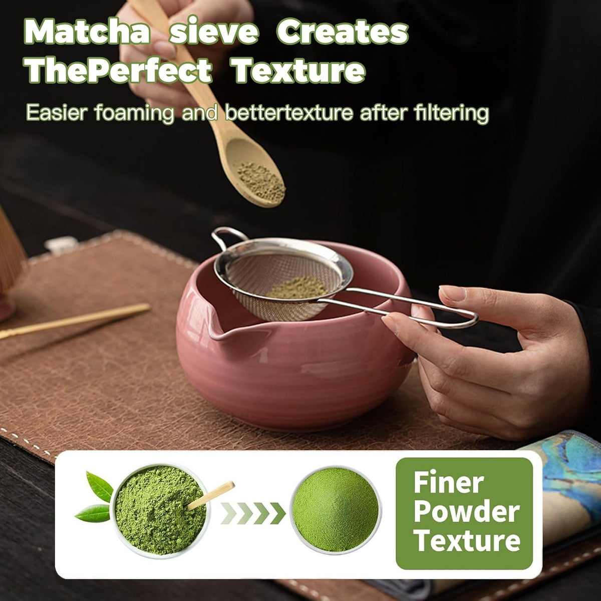 Matcha Whisk Set, 8 Pcs Matcha Set,Matcha Kit for Ceremony,Tradition Tea Set for Making Breakfast/Latte,Matcha Whisk Set with Bowl(Chawan)/Whisk and Holder,Gift for Family/Friend (Pink)