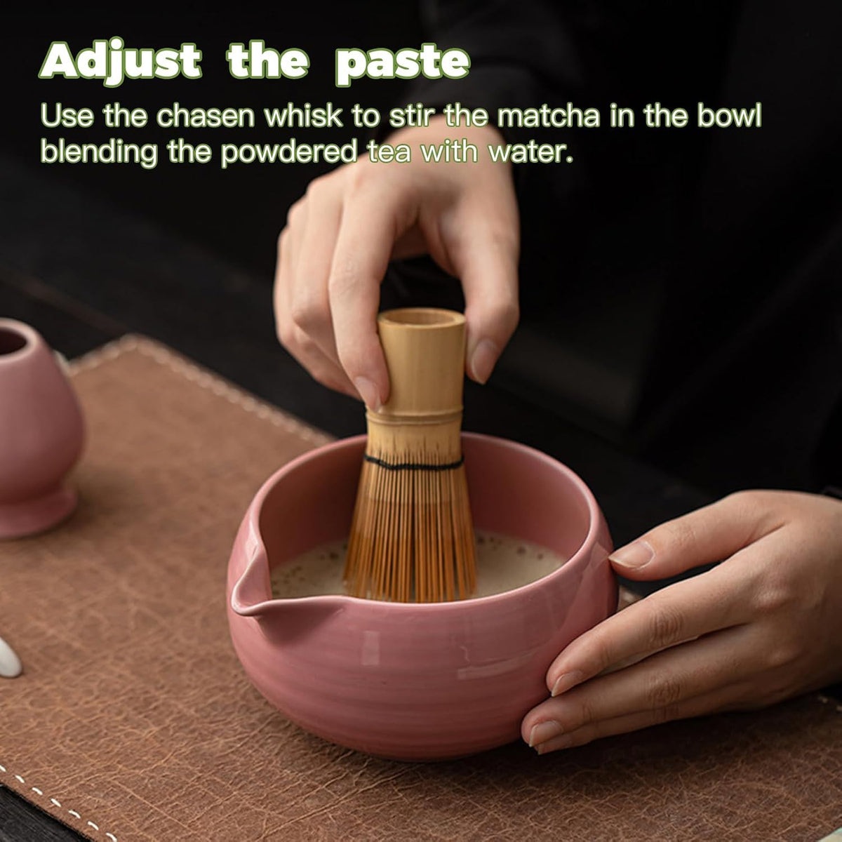 Matcha Whisk Set, 8 Pcs Matcha Set,Matcha Kit for Ceremony,Tradition Tea Set for Making Breakfast/Latte,Matcha Whisk Set with Bowl(Chawan)/Whisk and Holder,Gift for Family/Friend (Pink)
