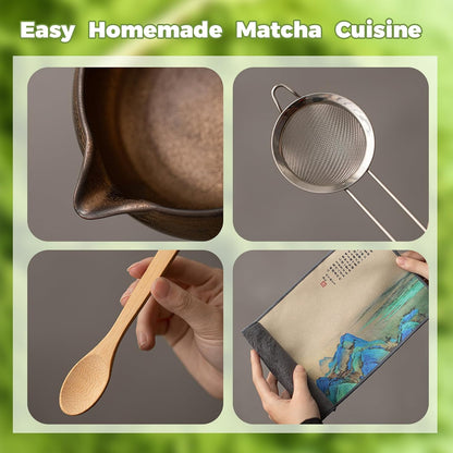Matcha Whisk Set, 8 Pcs Matcha Set,Matcha Kit for Ceremony,Tradition Tea Set for Making Breakfast/Latte,Matcha Whisk Set with Bowl(Chawan)/Whisk and Holder,Gift for Family/Friend (Pink)