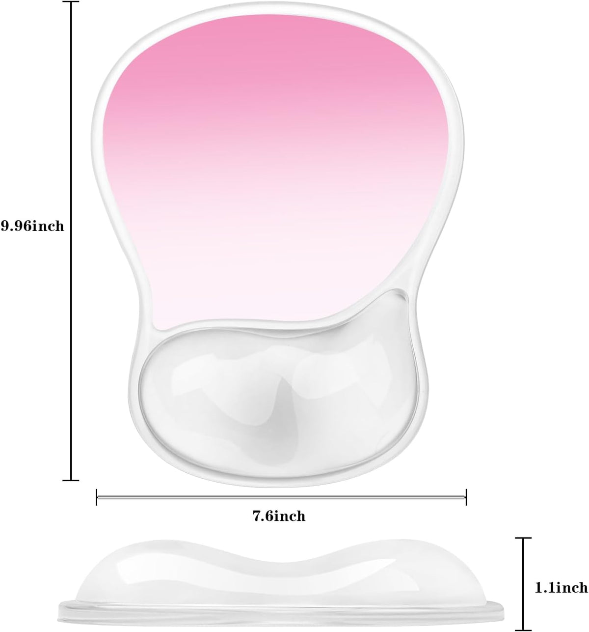Mouse Pad with Wrist Rest,Ergonomic Mouse Pad with Comfortable Gel Wrist Rest Support and Non-Slip PU Base for Easy Typing Pain Relief, Durable and Washable (Transparent Pink Gradient)