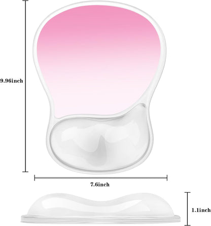 Mouse Pad with Wrist Rest,Ergonomic Mouse Pad with Comfortable Gel Wrist Rest Support and Non-Slip PU Base for Easy Typing Pain Relief, Durable and Washable (Transparent Pink Gradient)