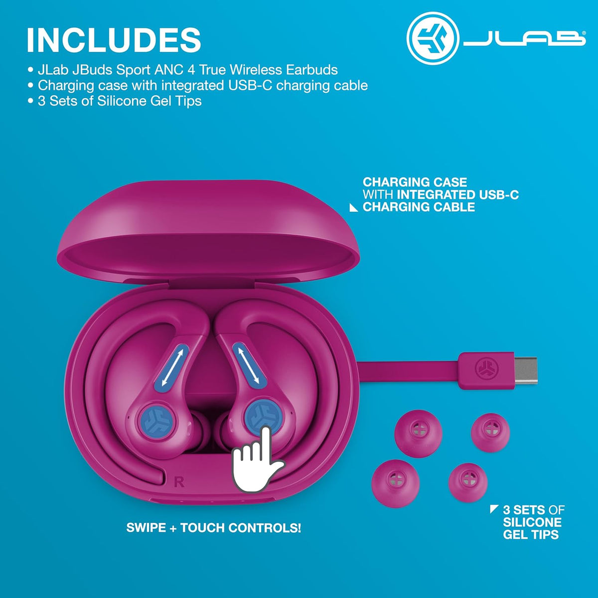 JBuds Sport ANC 4, True Wireless Earbuds, Active Noise Cancelling, Multipoint Connect, Pink