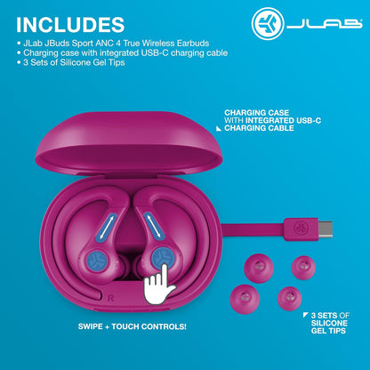 JBuds Sport ANC 4, True Wireless Earbuds, Active Noise Cancelling, Multipoint Connect, Pink
