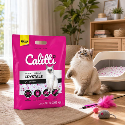 Calitti Premium Crystal Cat Litter – 99.9% Dust Free, Maximum Odor Control, Soft on Paws, Low Tracking, Lightweight Silica Gel, Non-Clumping, Multi-Cat, Unscented – 8 lb Bag