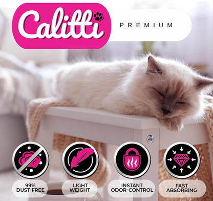 Calitti Premium Crystal Cat Litter – 99.9% Dust Free, Maximum Odor Control, Soft on Paws, Low Tracking, Lightweight Silica Gel, Non-Clumping, Multi-Cat, Unscented – 8 lb Bag