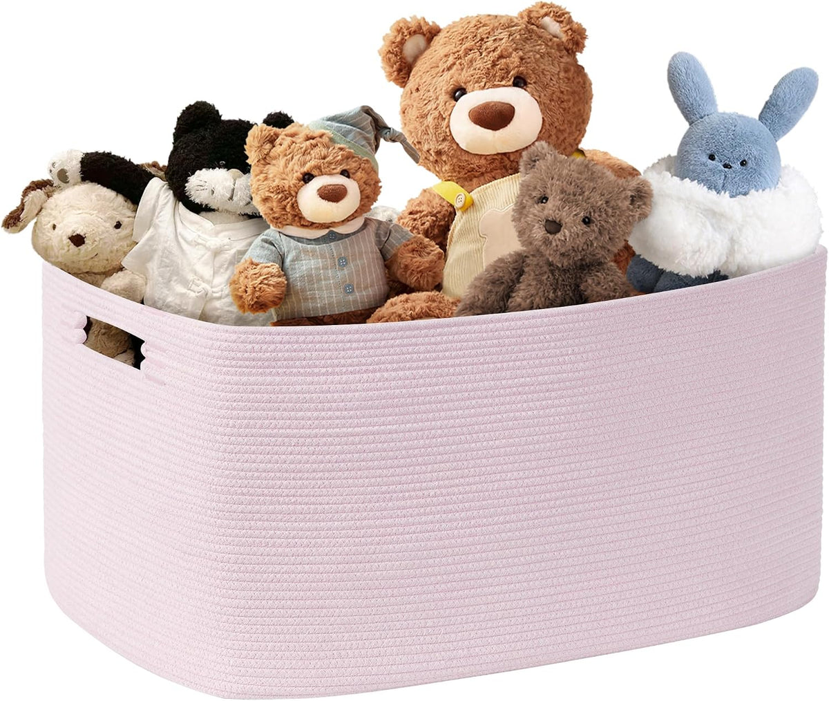 60L Woven Laundry Basket Hamper with Handles, Pink