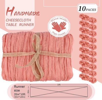 10 Packs Cheesecloth Table Runner - Peach Coral, 10Ft x 35" Rustic Gauze Boho Wedding Table Runner Decoration for Wedding Party Bridal Shower