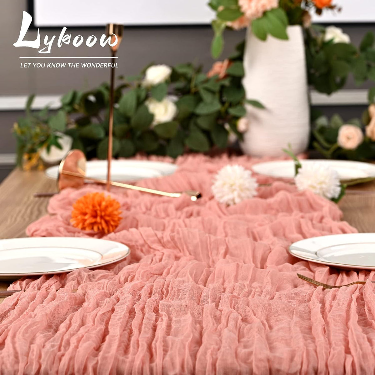 10 Packs Cheesecloth Table Runner - Peach Coral, 10Ft x 35" Rustic Gauze Boho Wedding Table Runner Decoration for Wedding Party Bridal Shower