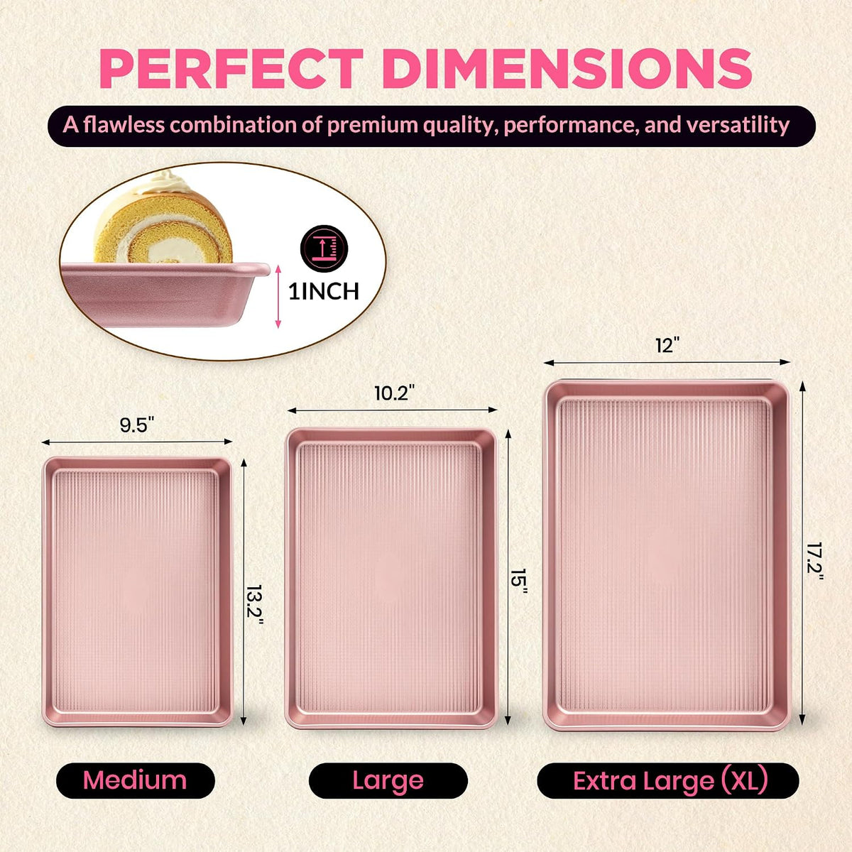 3-Piece Heavy Duty Carbon Steel Baking Sheets Set,Non-Stick Cookie
