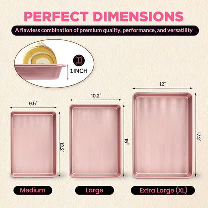 3-Piece Heavy Duty Carbon Steel Baking Sheets Set,Non-Stick Cookie