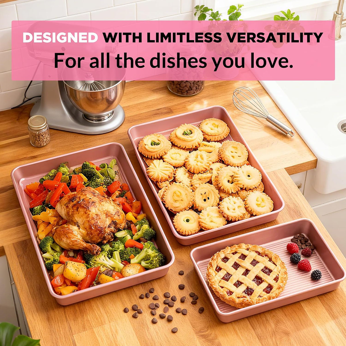 3-Piece Heavy Duty Carbon Steel Baking Sheets Set,Non-Stick Cookie