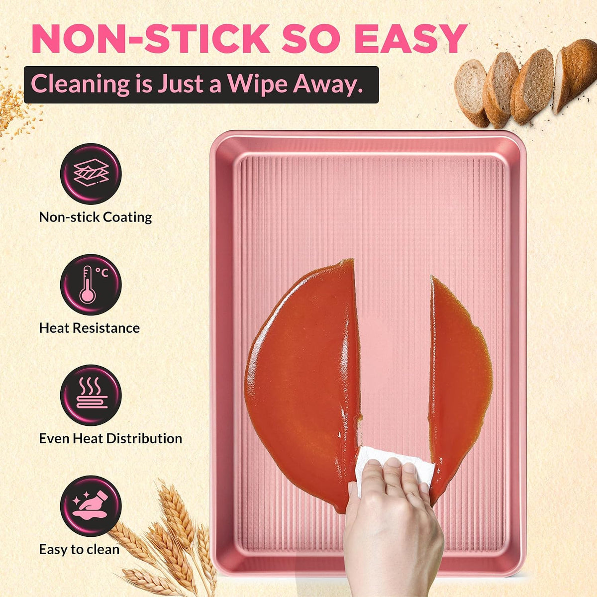 3-Piece Heavy Duty Carbon Steel Baking Sheets Set,Non-Stick Cookie