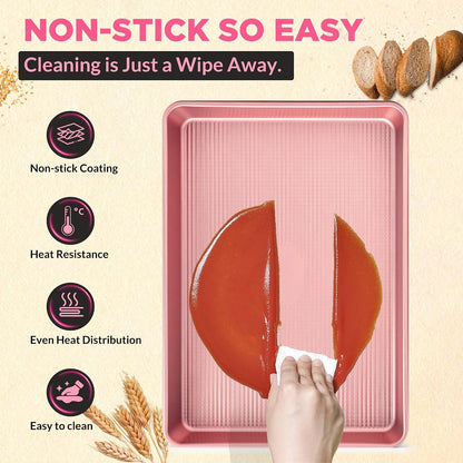 3-Piece Heavy Duty Carbon Steel Baking Sheets Set,Non-Stick Cookie