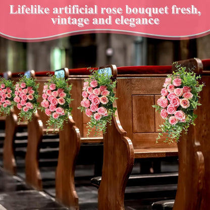 8 Pack 12 Inch Artificial Rose Bouquet, Pink