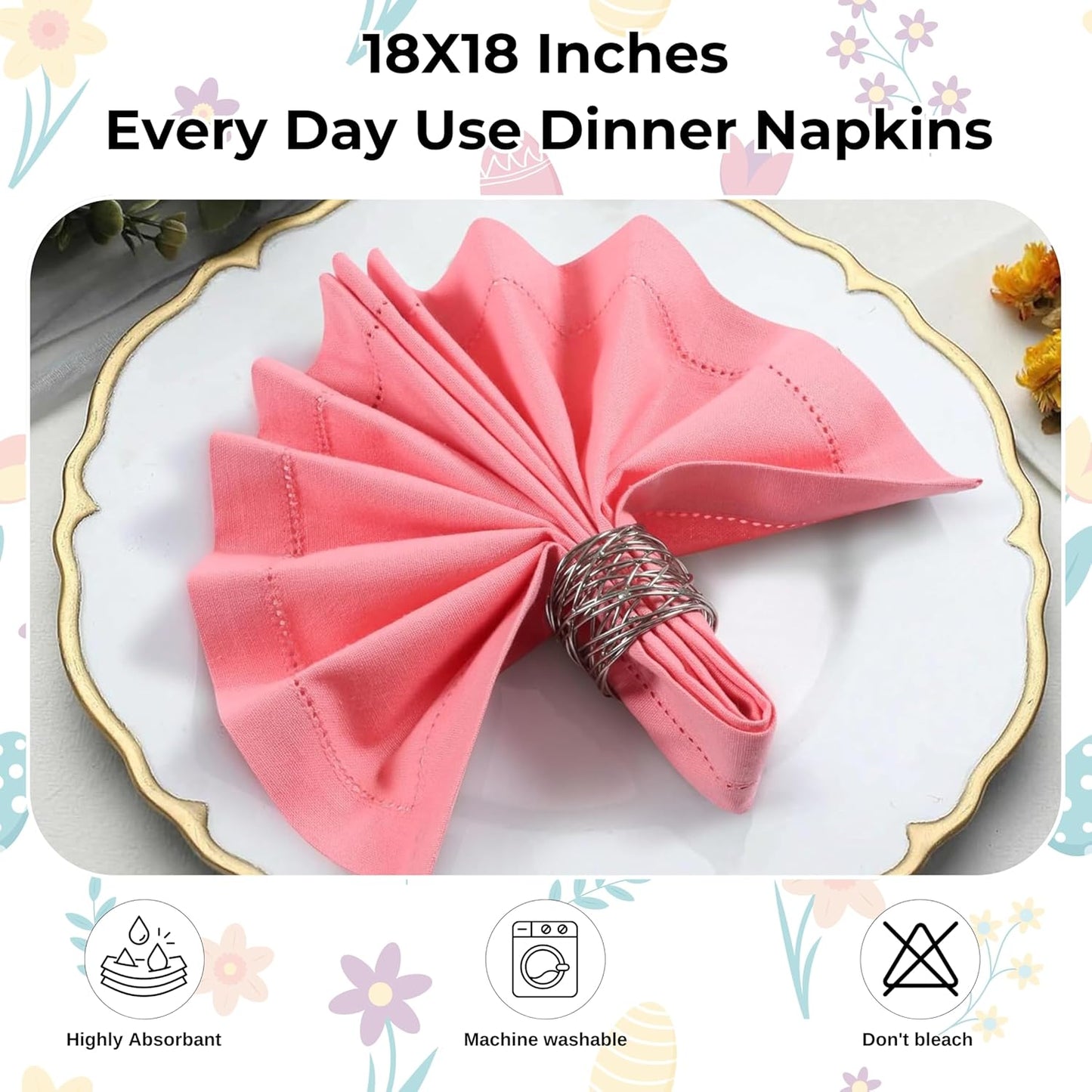 Peach Cloth Napkins Set of 12, 18x18 Inch, Absorbent Cotton Blend Washable and Reusable Dinner Napkins for Table, Thanksgiving, Christmas, Wedding, Restaurant, Kitchen & Everyday Use