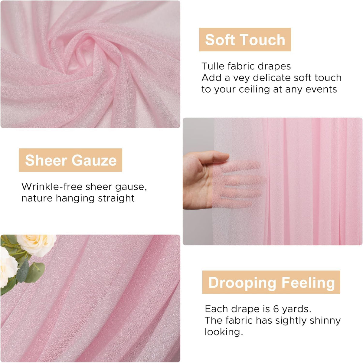 Wedding Arch Draping Fabric Backdrop Drapes 28.7"x 20FT, Blush Pink