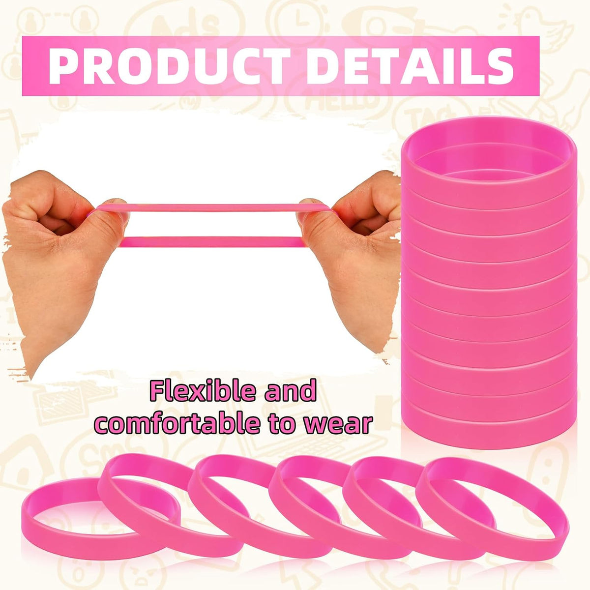 12 Pcs Rubber Bracelets Silicone Wristbands 12 Colors/Black/Green/Yellow/Orange/Blue/Purple/Red/Pink, Sport Elastic Silicone Bands