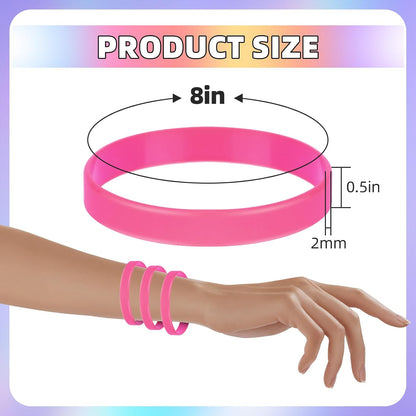 12 Pcs Rubber Bracelets Silicone Wristbands 12 Colors/Black/Green/Yellow/Orange/Blue/Purple/Red/Pink, Sport Elastic Silicone Bands