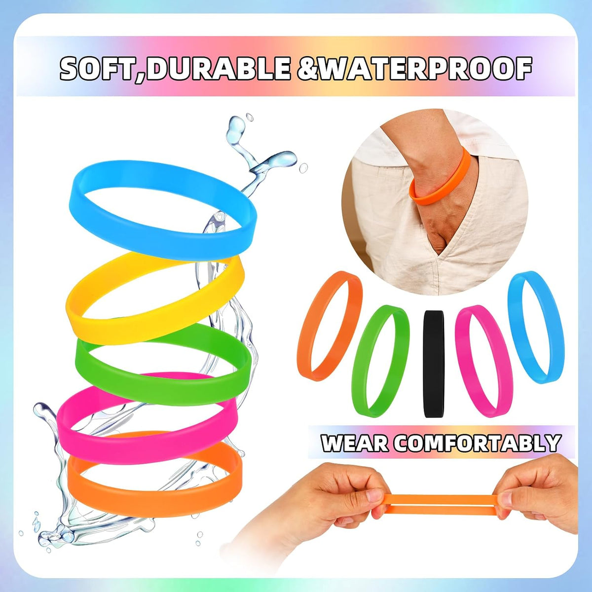 12 Pcs Rubber Bracelets Silicone Wristbands 12 Colors/Black/Green/Yellow/Orange/Blue/Purple/Red/Pink, Sport Elastic Silicone Bands